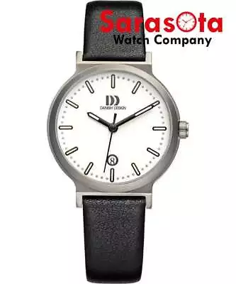 Danish Design IV12Q993 White Dial Titanium Black Leather Quartz Women's Watch • $75