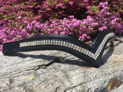 $19.53 • Buy V Shaped Browband Crystal Browband Black Leather