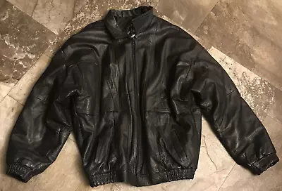 D'Coras Black Leather Mid Length Jacket Coat Sz XL? See Meas. Full Zip • $25