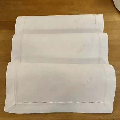 £14.50 • Buy 3 Antique White French Fine Linen Napkins Monogrammed FAF Hand Embroidered Hem S