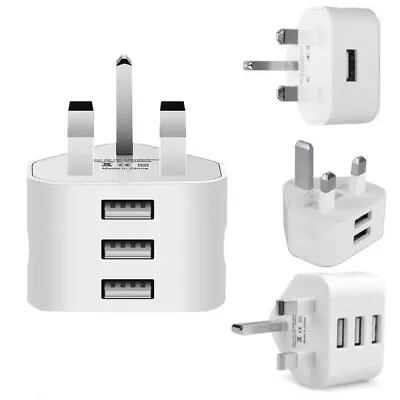 3Pins UK Plug Adapter Wall Charger With 1/2/3 USB Ports For Phones Tablet Travel • £1.19