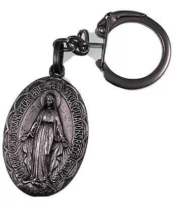 Vintage Religious Catholic Medal Miraculous Mary Silver Tone Key Ring • $9.99