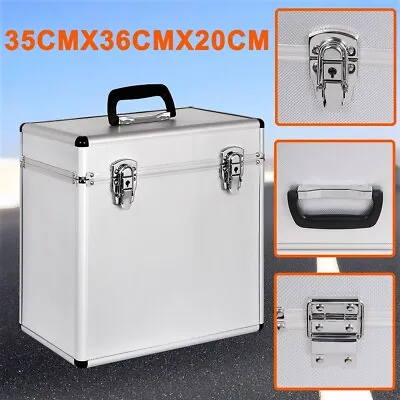 Holds Up To 50x 12  Aluminum LP Vinyl Record Storage Case Box Silver With Locks • £26.99