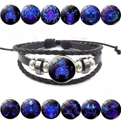 Zodiac Signs Spirit BraceletAdjustable 12Constellation Zodiac Leather Bracelets • £4.89