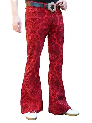 £36.99 • Buy FLARES Red Paisley Mens Bell Bottoms Corduroy Pants Vtg Hippie Trousers 60s 70s
