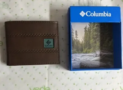 COLUMBIA Men's Genuine Coated Leather Wallet RFID Protection NIB $38 Brown • $22.90