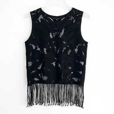 $19.99 • Buy Zara Sheer Lace Fringe Sleeveless Top Women's Small Black