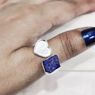 Aaa Natural Lapis Lazuli 925 Sterling Silver Heart Adjustable Band Womens Ring • $25.99