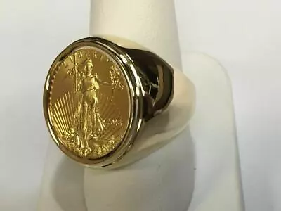 Men's Without Stone 20  MM COIN RING AMERICAN EAGLE COIN 14K Yellow Gold Plated • $125.99