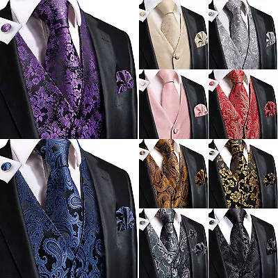 Red Black Blue Solid Paisley Silk Mens Waistcoats Sleeveless Regular Fit Vest • $21.99