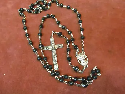 Vintage Creed Sterling Silver Rosary With Black Beads • $20.50