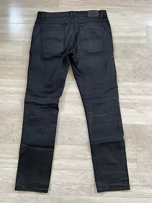 Sz 36 Nudie Jeans Co Black Waxed Organic Raw Denim Jeans Slim Taper Stretch • $90