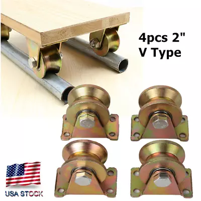 $24.50 • Buy 4 Pcs 2  Sliding Gate Roller Steel Wheel V-Groove Caster Wheel Heavy Duty Wheels
