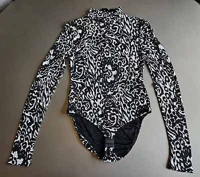 Versace Long Sleeve Bodysuit Black And White Animal Print Size 40 Made In Italy  • $140