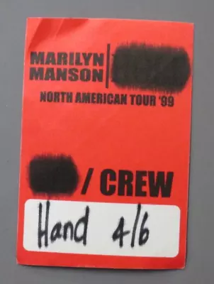 Marilyn Manson Satin Cloth Backstage Pass Sticker N. America '99 RED AUTHENTIC! • $16.99