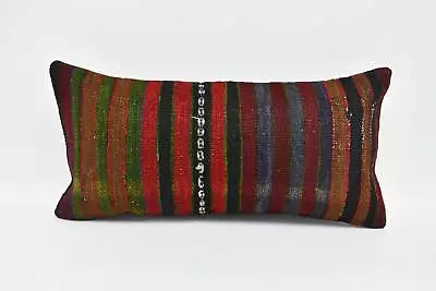 Throw Kilim Pillow Turkish Pillow Vintage Pillow 12 X24  Red Cushion Cover • $4.76