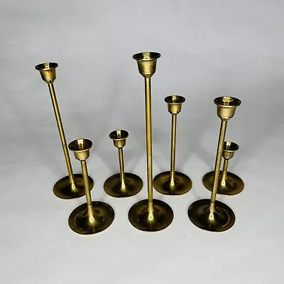 Vintage 7 Piece Solid Brass Candlesticks Graduated 3 -9  Candle Holders Taiwan • $35