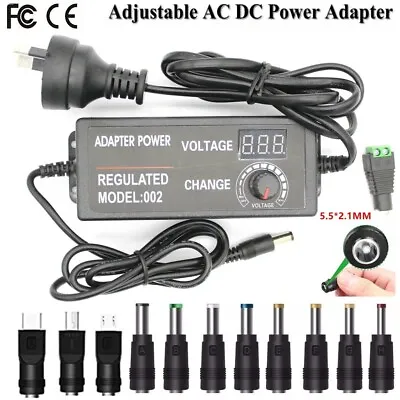 Adjustable Voltage Power Supply Adapter AC To DC 3V-24V Charger Switch &11Tips • $12.99