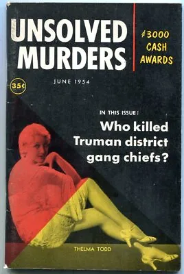 MAG: Unsolved Murders #1 June 1954- Thelma Todd- Stain- Rare Magazine VF • $91