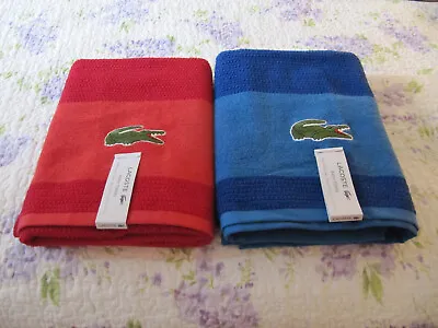 Two Lacoste Beach Towels New With Tags Red And Blue 30  X 52  100% Cotton • £57.01