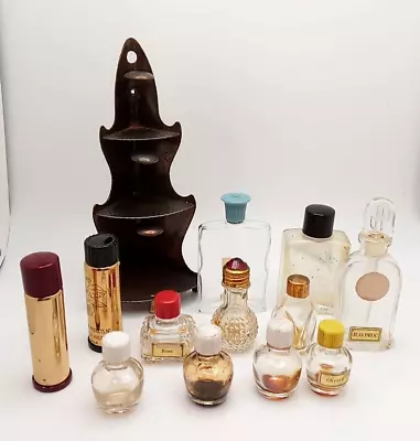 Lot Of 12 Vintage Miniature Empty Perfume Bottles 1940s & 50s And Stand • $1