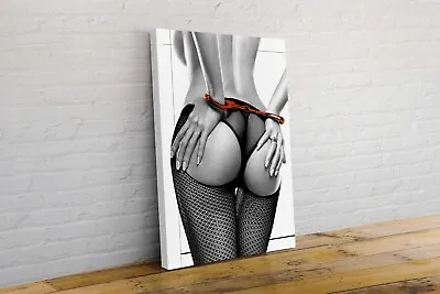 Red Handcuffs And Stockings Naked Woman Framed Canvas Wall Art Picture Print • £11.99