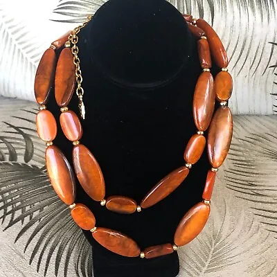 Vintage DOMINIQUE DENAIVE Haute Couture Necklace Chunky Faux Amber Goldtone Bead • $199.99