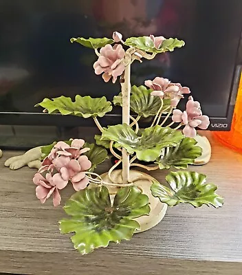 FABULOUS Old Vintage Italian Tole Metal FLOWER Sculpture - Pale Purple Flowers • $39.99