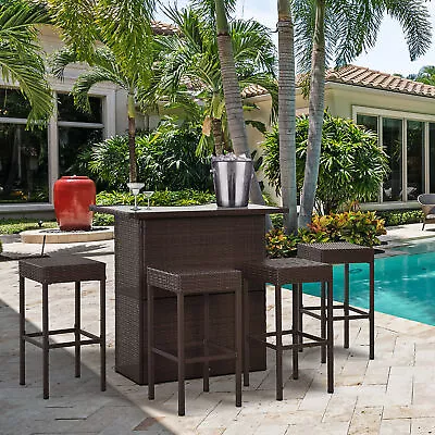 5pc Outdoor Rattan PE Wicker Bar Set Bistro Patio Furniture Table Stool • $269.99