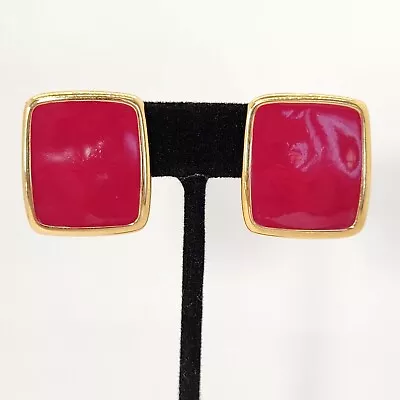 Vtg Monet Red Enamel Earrings Gold Tone Clip-on Huggie 1 + • $18