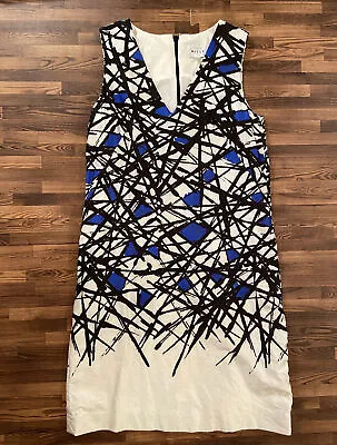 Milly Womens Satin Sleeveless Printed A-Line Dress White Blue Black Size 4 • $34.99