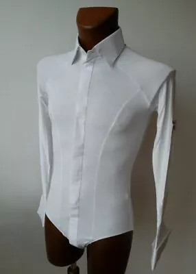 Mens Stretch Dance Shirt Built On Shorts White For Ballroom Dance Ice Skating • £95