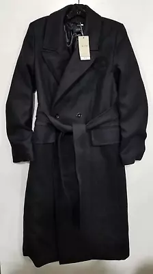 MANGO Long Coat With Lapels Sz Med - Black • $103.51