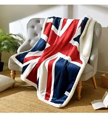 Union Jack Flag Queen's Jubilee Blanket Fleece Sherpa Sofa Throw 51x59 Inch • £15