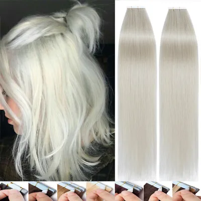 10-80PCS Invisible Tape In Skin Weft Remy Human Hair Extensions Full Head Ombre • $70.89