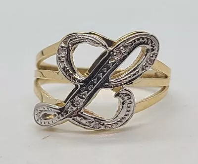 14k Gold Initial L .05 Ct Diamond Two Tone Ring Size 7 • $295