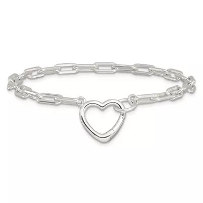 925 Sterling Silver Link 7.25 Inch Heart Chain Charm Bracelet • $107