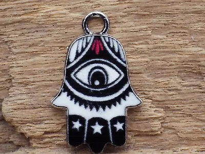 Evil Eye Protection Talisman Charm Pendant 19x12mm Enamel Hamsa Hand Crafts • £3.50