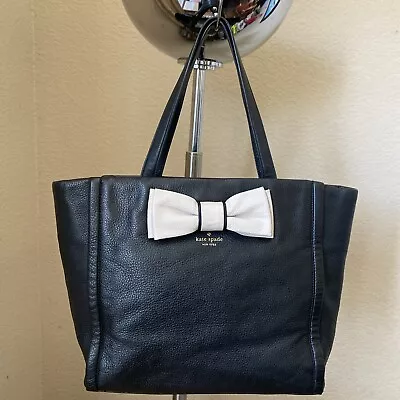 EUC Kate Spade Murray Street Shoshanna Bow Black Pebble Leather Tote Handbag • £47.25