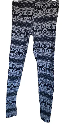 Eye Candy Leggings Grey Reindeer Size S Nordic Print Christmas • $8.29