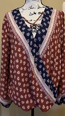 Women’s Boho XL Blouse Long Sleeve Multicolor Design • $10