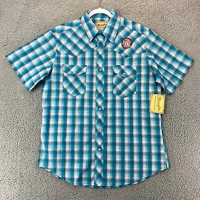 Wrangler Western Size XL Teal Blue Plaid Pearl Snap Button Shirt Mens • $14