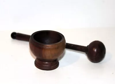 Vtg WOODEN Bowl MORTAR & PESTLE Hand Turn GRINDER Spices & Medicine MOLCAJETE • $10