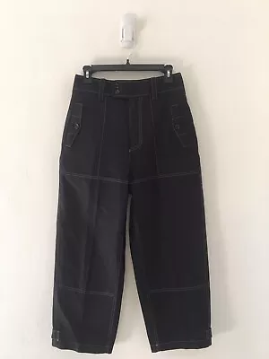 Marni Black High Waist Crops 40/4 Contrast Stitching Button Detail Cotton Linen • $68