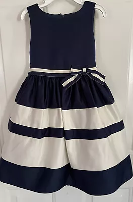 $16.65 • Buy Sugar Plum Girls Sleeveless Navy & Ivory Dress Sz 5 Easter Formal Birthday Party