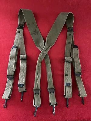 US Army WW2 WWII 1942 Dated M1936 Khaki Combat Suspenders • $76