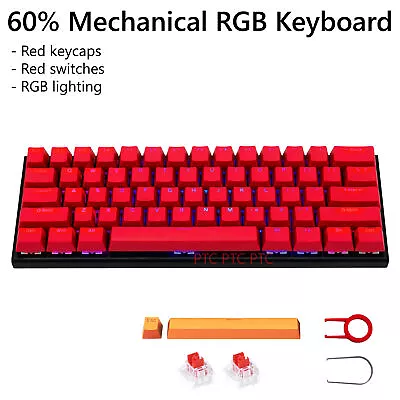 $71.11 • Buy 60% Compact 61 Keys True Mechanical Gaming Keyboard RGB Backlit Red Switch -RED