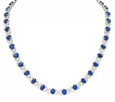 Contemporary 40.32 CTW Sapphire Diamond 18 Karat White Gold Floral Necklace • $25300