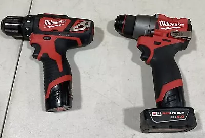 USED Lot Of 2 Milwaukee 3403-20 And 2407-20 M12 Fuel Drill/driver W/ 1.5AH & 4AH • $99.95