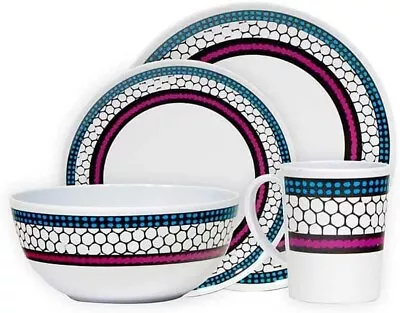 £12.50 • Buy Camping Caravan Picnic Fishing Travel Melamine 16pc Dining Dinner Set Honeycomb